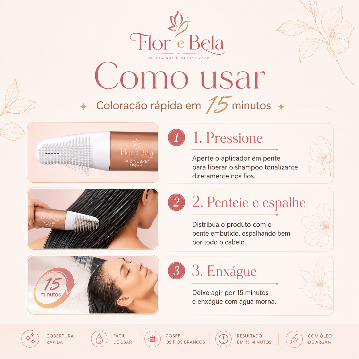 Shampoo Raiz Nobre - Cor natural em 15 minutos.